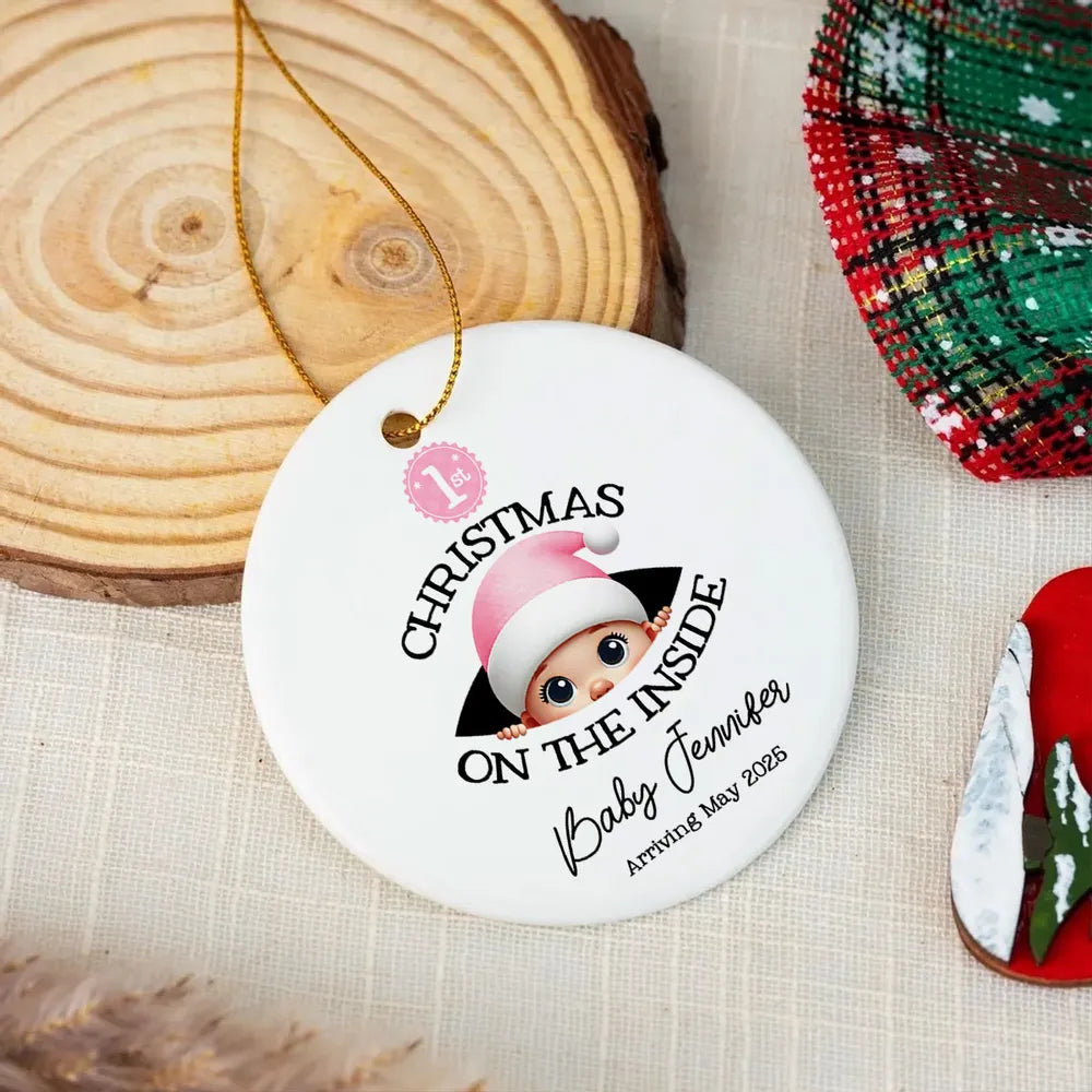 Personalized Baby's First Christmas On the Inside Ornament, Custom Pregnancy Reveal Ornament, Expecting Parents