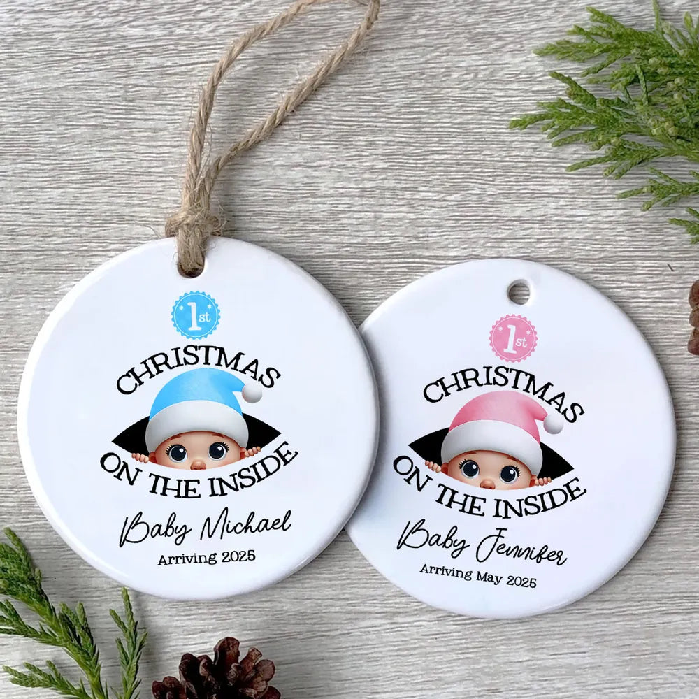 Personalized Baby's First Christmas On the Inside Ornament, Custom Pregnancy Reveal Ornament, Expecting Parents