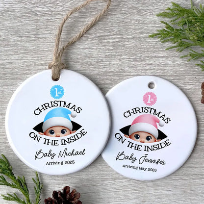 Personalized Baby's First Christmas On the Inside Ornament, Custom Pregnancy Reveal Ornament, Expecting Parents
