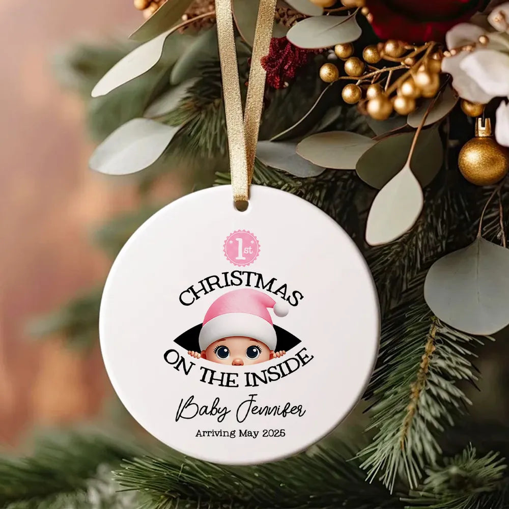 Personalized Baby's First Christmas On the Inside Ornament, Custom Pregnancy Reveal Ornament, Expecting Parents