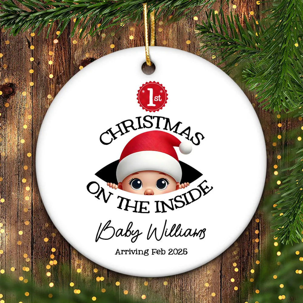 Personalized Baby's First Christmas On the Inside Ornament, Custom Pregnancy Reveal Ornament, Expecting Parents