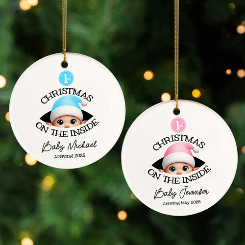 Personalized Baby's First Christmas On the Inside Ornament, Custom Pregnancy Reveal Ornament, Expecting Parents