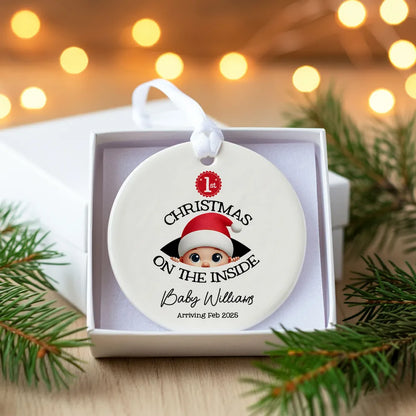 Personalized Baby's First Christmas On the Inside Ornament, Custom Pregnancy Reveal Ornament, Expecting Parents
