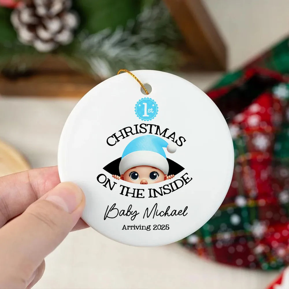 Personalized Baby's First Christmas On the Inside Ornament, Custom Pregnancy Reveal Ornament, Expecting Parents