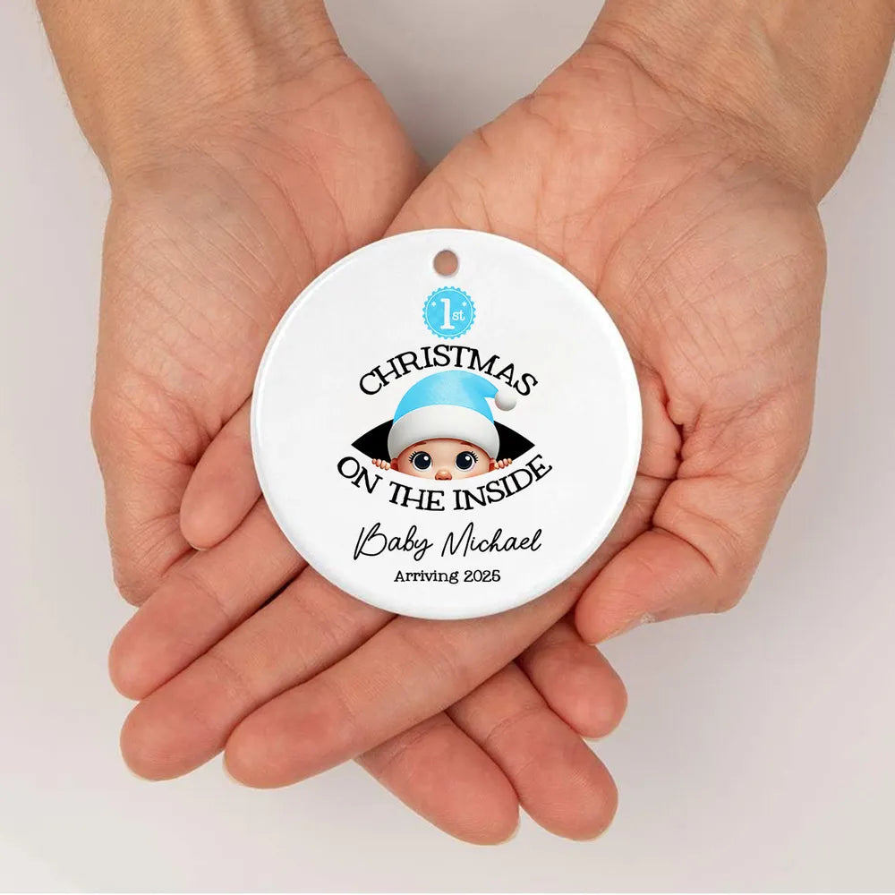 Personalized Baby's First Christmas On the Inside Ornament, Custom Pregnancy Reveal Ornament, Expecting Parents