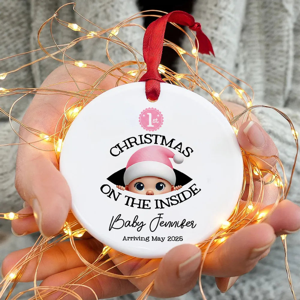 Personalized Baby's First Christmas On the Inside Ornament, Custom Pregnancy Reveal Ornament, Expecting Parents