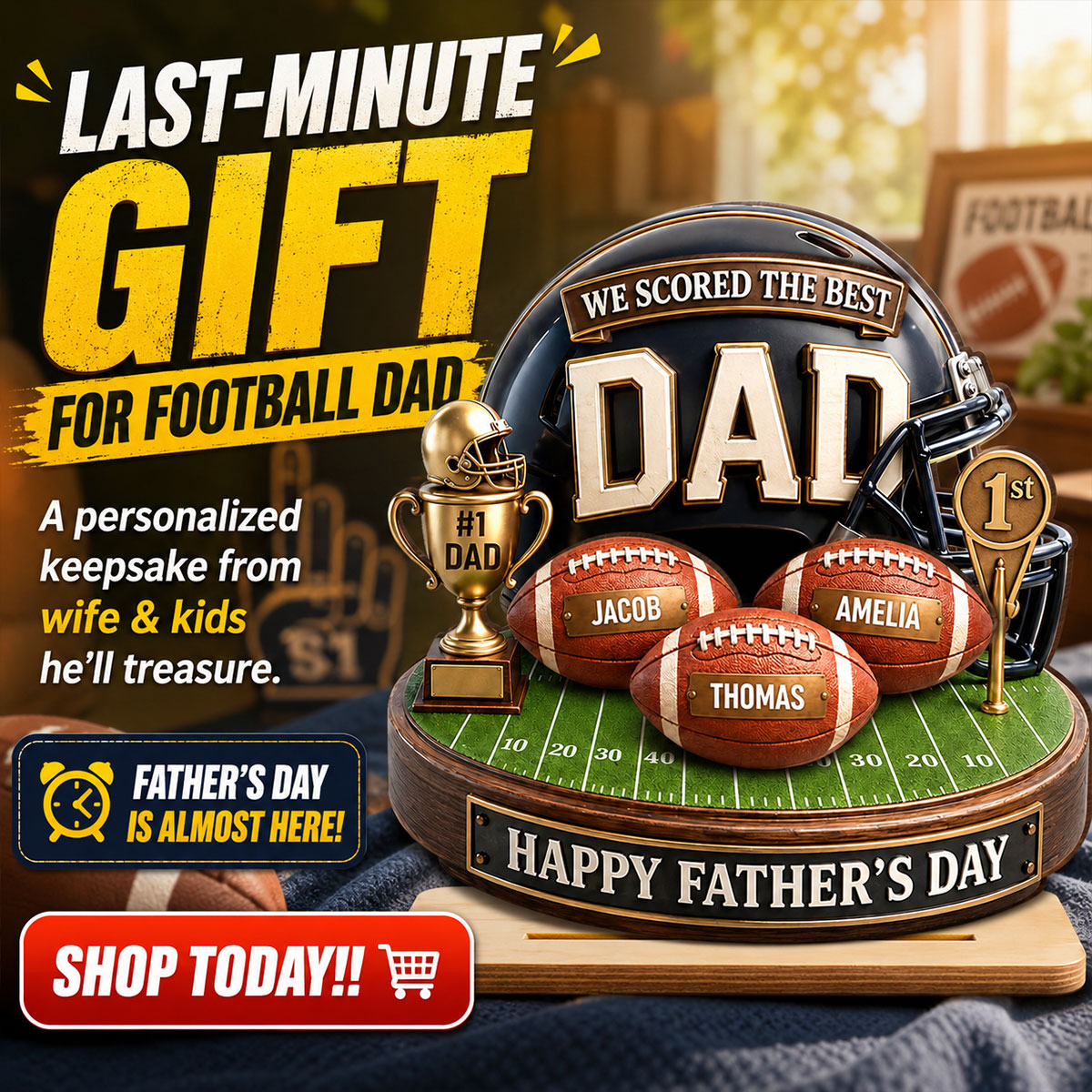 We Scored The Best Dad American Football Trophy - Personalized Wooden Plaque - Heartfelt Gift For Football Dad, Gift For Husband