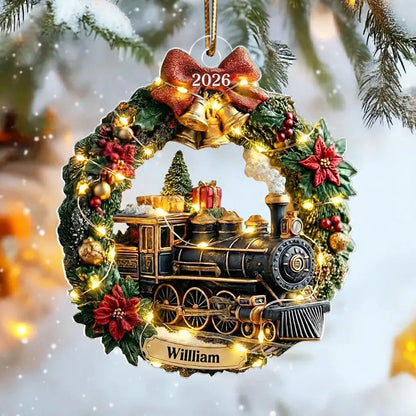 Christmas Train Family Keepsake Wreath - Personalized Acrylic Ornament - Christmas Gift For Kid, Family