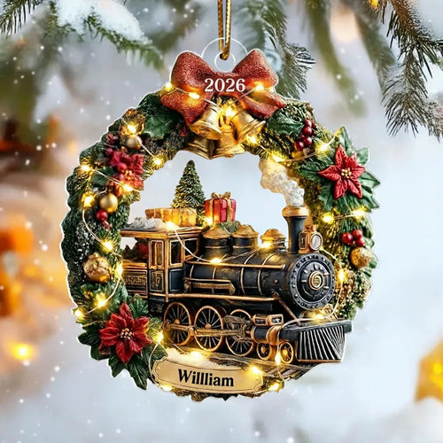 Christmas Train Family Keepsake Wreath - Personalized Acrylic Ornament - Christmas Gift For Kid, Family
