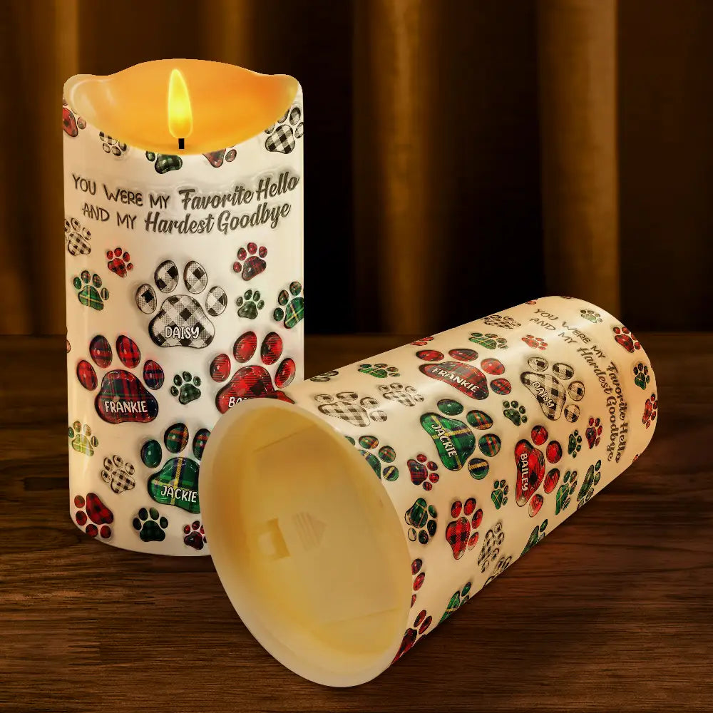 Memorial Dog Cat You Left Paw Prints On My Heart - 3D Inflated Effect Printed, Personalized Flameless LED Candle