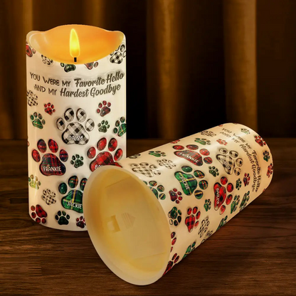 Memorial Dog Cat You Left Paw Prints On My Heart - 3D Inflated Effect Printed, Personalized Flameless LED Candle