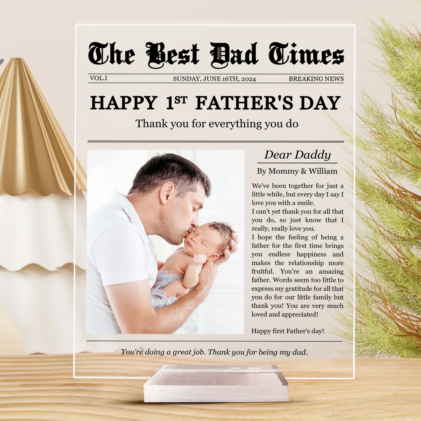 Father's Day Gifts, Happy 1st Father's Day Thank You For Everything - Personalized Acrylic Photo Plaque