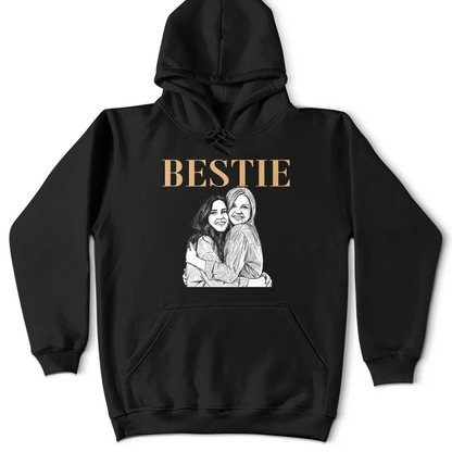 Custom Photo White Pencil Sketch Art Bestie Sister Portrait - Personalized T Shirt