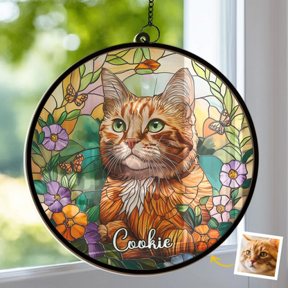 Custom Photo A Cat’s Love Is Never Forgotten - Memorial Personalized Window Hanging Suncatcher Ornament - Sympathy Gift For Pet Owners, Pet Lovers