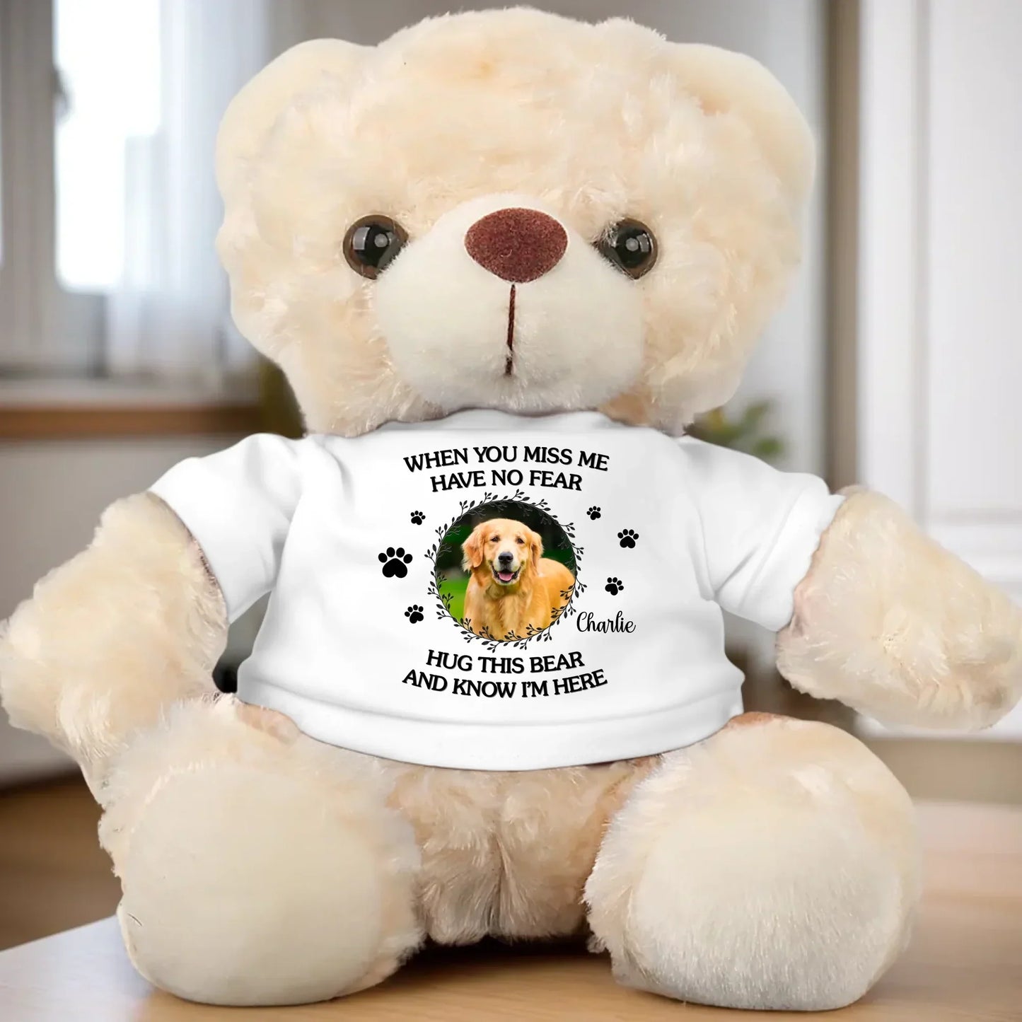Custom Photo When You Miss Me - Memorial Personalized Custom Teddy Bear Plush - Sympathy Gift For Pet Owners, Pet Lovers