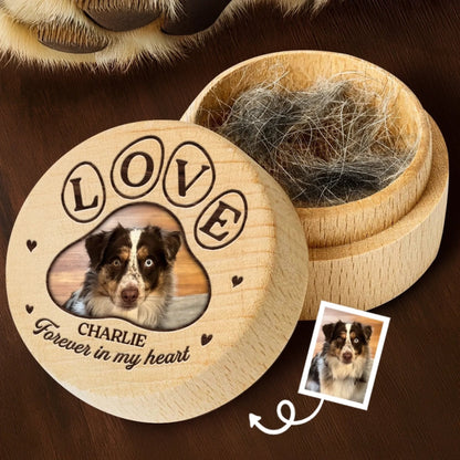 Custom Photo Wooden Fur Keepsake Box - Personalized Pet Memorial Gifts For Dogs, Cats - Forever In My Heart