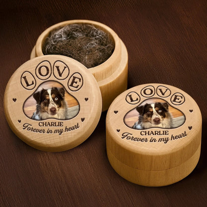 Custom Photo Wooden Fur Keepsake Box - Personalized Pet Memorial Gifts For Dogs, Cats - Forever In My Heart