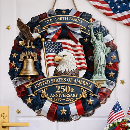 Custom Wood Sign - Personalized America 250th Anniversary Gifts For Mom, Dad, Brother, Sister, Kids - Family First, Forever Always