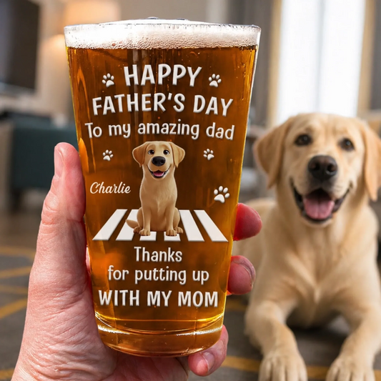 Custom Beer Glass - Personalized Father's Day Birthday Gifts For Dog Cat Lovers, Dog Dad And Mom, Cat Owners - Love Comes With Four Paws