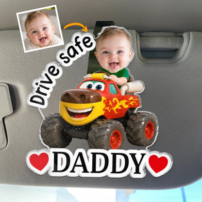 Custom Photo Acrylic Car Visor Clip - Personalized Father's Day Gifts For Dad, Grandpa - My Love Rides Along