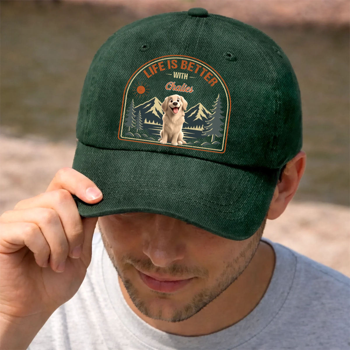 Custom Vintage Washed Denim Baseball Cap - Personalized Father's Day Gifts For Dog Lovers, Dog Dad And Mom - Dog Walks, Mountain Talks