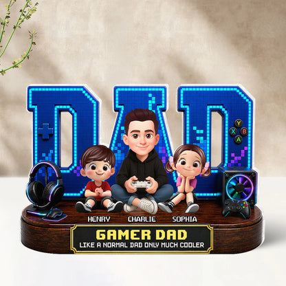 Gamer Dad Much Cooler - Personalized Acrylic Block Plaque - Gift For Dad, Husband, Gamers
