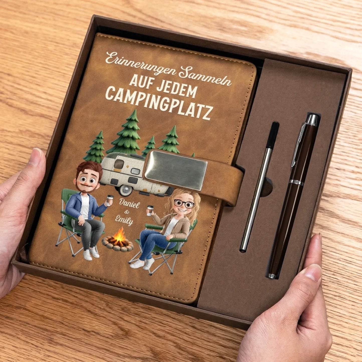 Personalisiertes Notizbuch aus PU-Leder – Geschenk Für Camper & Campingpaare – Erinnerungen Sammeln