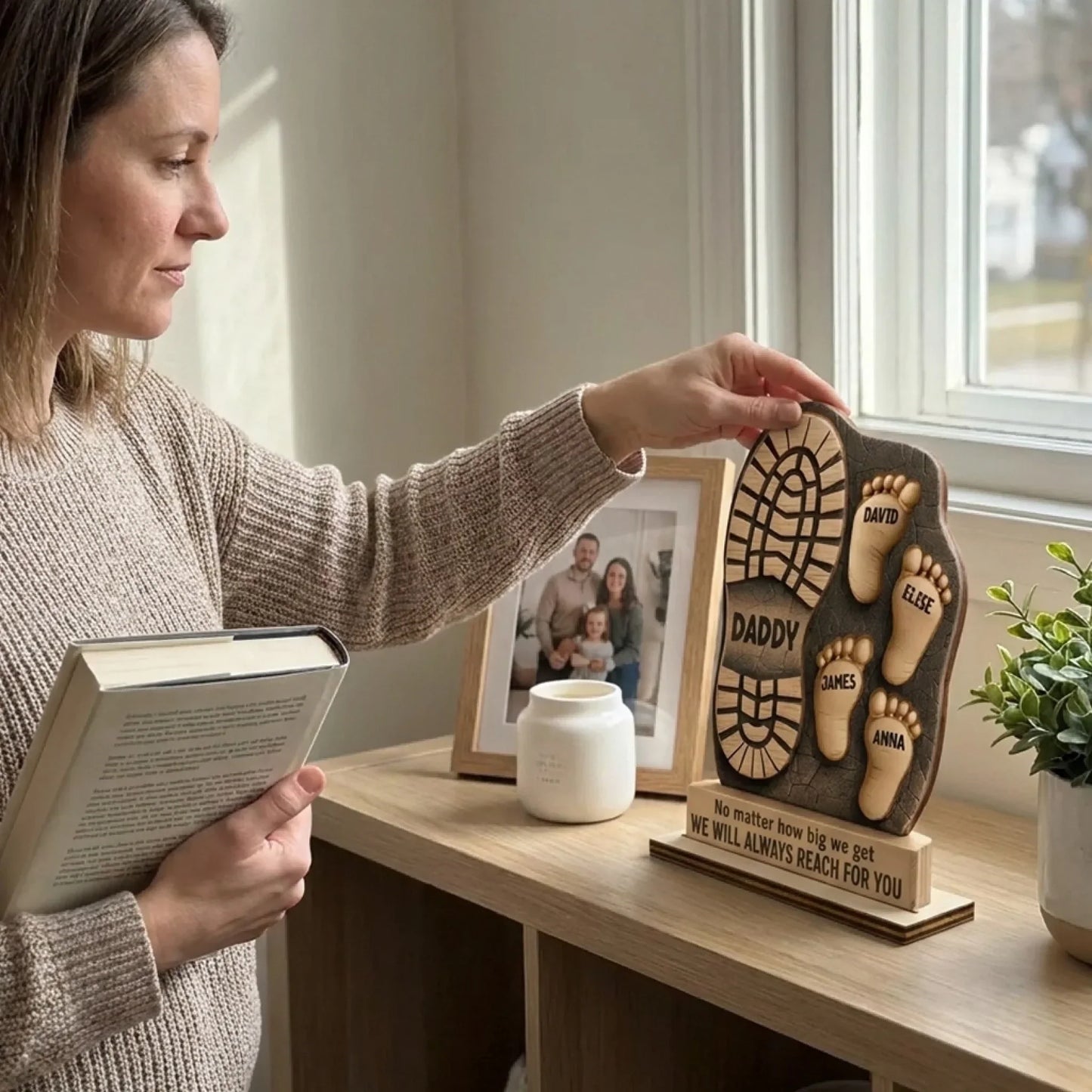 Your Footsteps Led Our Way - Family Personalized Custom Shaped Wooden Plaque With Flat Stand - Father's Day, House Warming Gift For Dad, Grandpa