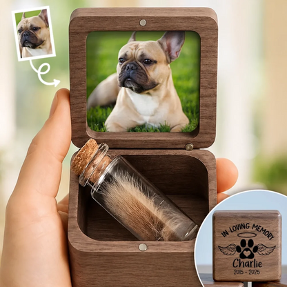 Custom Photo Wooden Fur Memorial Keepsake Box - Personalized Pet Memorial Gifts For Dogs And Cats - In Loving Memory