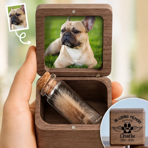 Custom Photo Wooden Fur Memorial Keepsake Box - Personalized Pet Memorial Gifts For Dogs And Cats - In Loving Memory