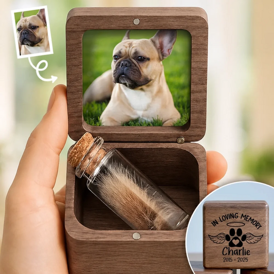 Custom Photo Wooden Fur Memorial Keepsake Box - Personalized Pet Memorial Gifts For Dogs And Cats - In Loving Memory