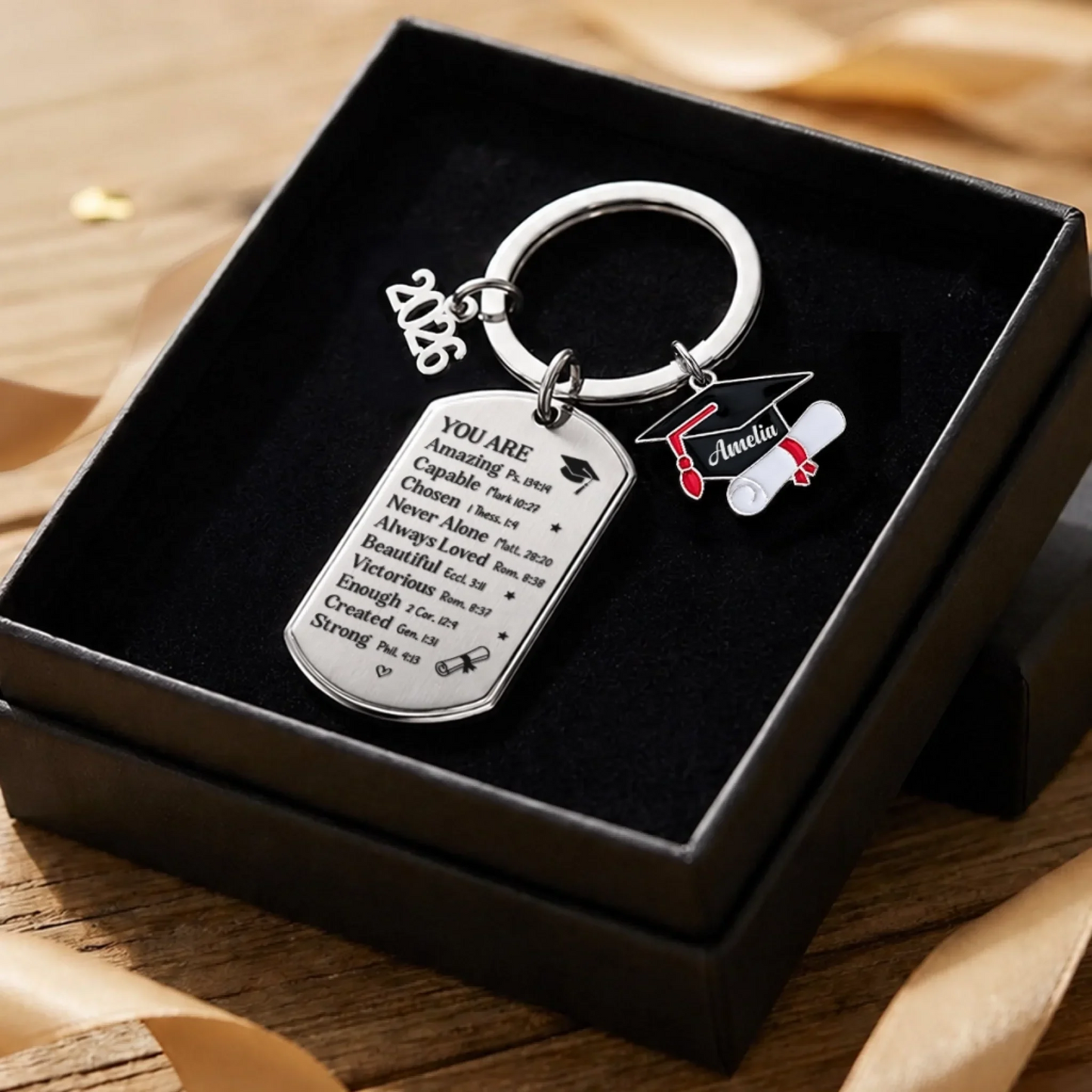 Custom Graduation Keychain - Personalized Graduation Gifts For Him, Her - Never Alone, Always Loved