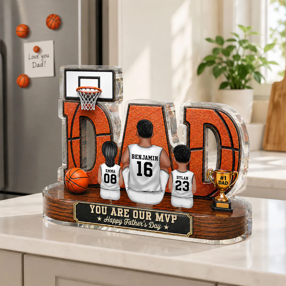 Basketball Dad Legend Daddy's Dream Team 2D Flat Printed- Personalized Acrylic Block Plaque - Father's Day Gift For Dad, Husband, Basketball Fans