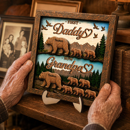 First Dad Now Grandpa Bear with Kids Name - Personalized Wooden Plaque