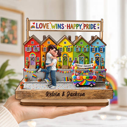 Love Wins LGBT+ Couple - Personalized Wooden Plaque - Gift For Couple, Happy Pride Month