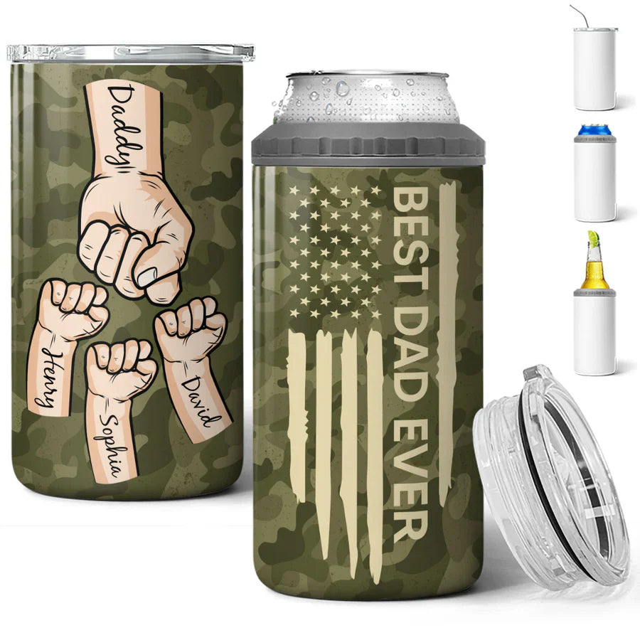 Best Dad Papa Ever Fist Bumps Vector Nation Flag Gift For Husband Father Figures Personalized 4 In 1 Can Cooler