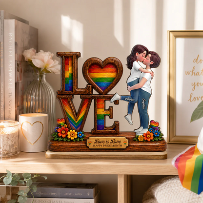 Pride Month Romantic Kissing Couple - Personalized Wooden Plaque - Gift For Couple, Happy Pride Month