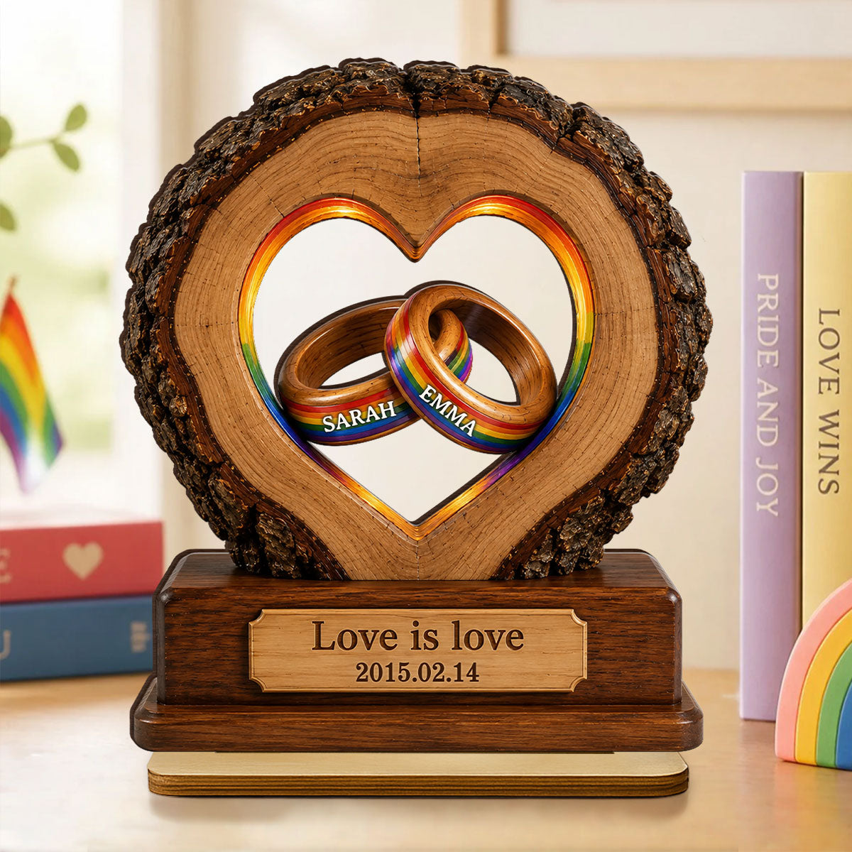 Love is Love LGBTQ+ Couple Anniversary - Personalized Wooden Plaque - Heartfelt Gift for Her, for Him