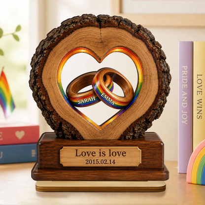 Love is Love LGBTQ+ Couple Anniversary - Personalized Wooden Plaque - Heartfelt Gift for Her, for Him