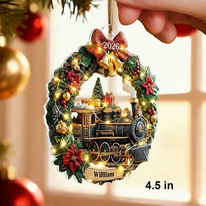 Christmas Train Family Keepsake Wreath - Personalized Acrylic Ornament - Christmas Gift For Kid, Family