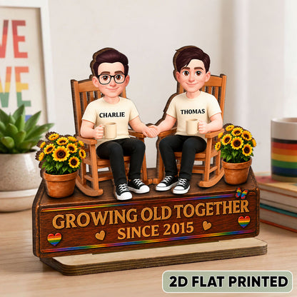 LGBT+ Couple Sitting On Garden - Personalized Wooden Plaque - Gift For Couple, Happy Pride Month