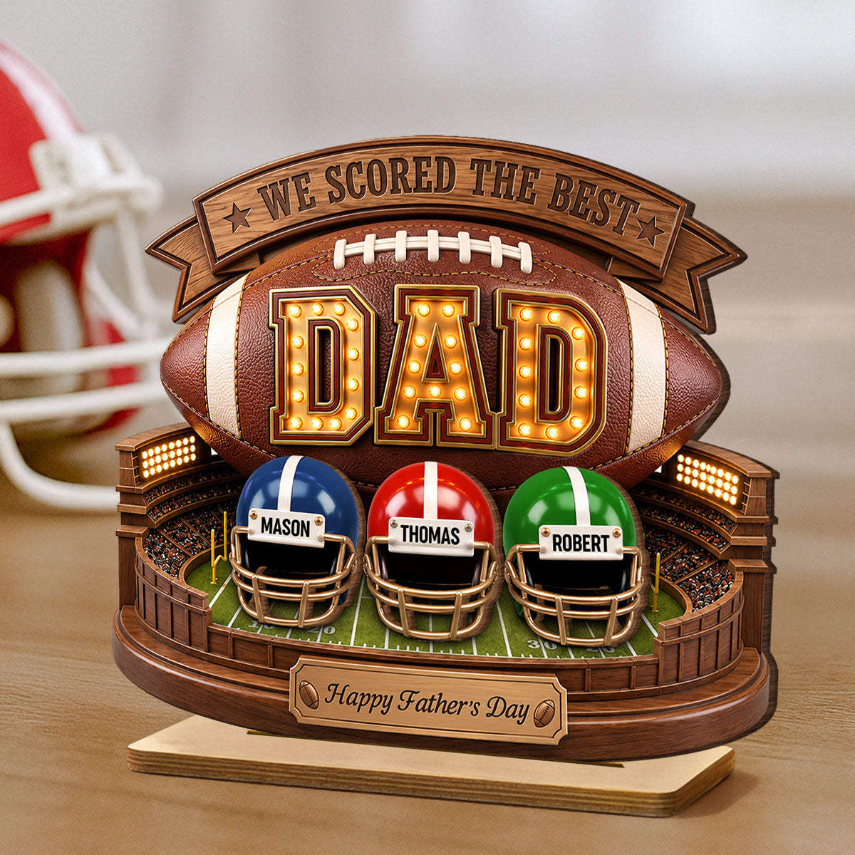 American Football Best Dad - Personalized Wooden Plaque - Father's Day Gift For Dad, Husband