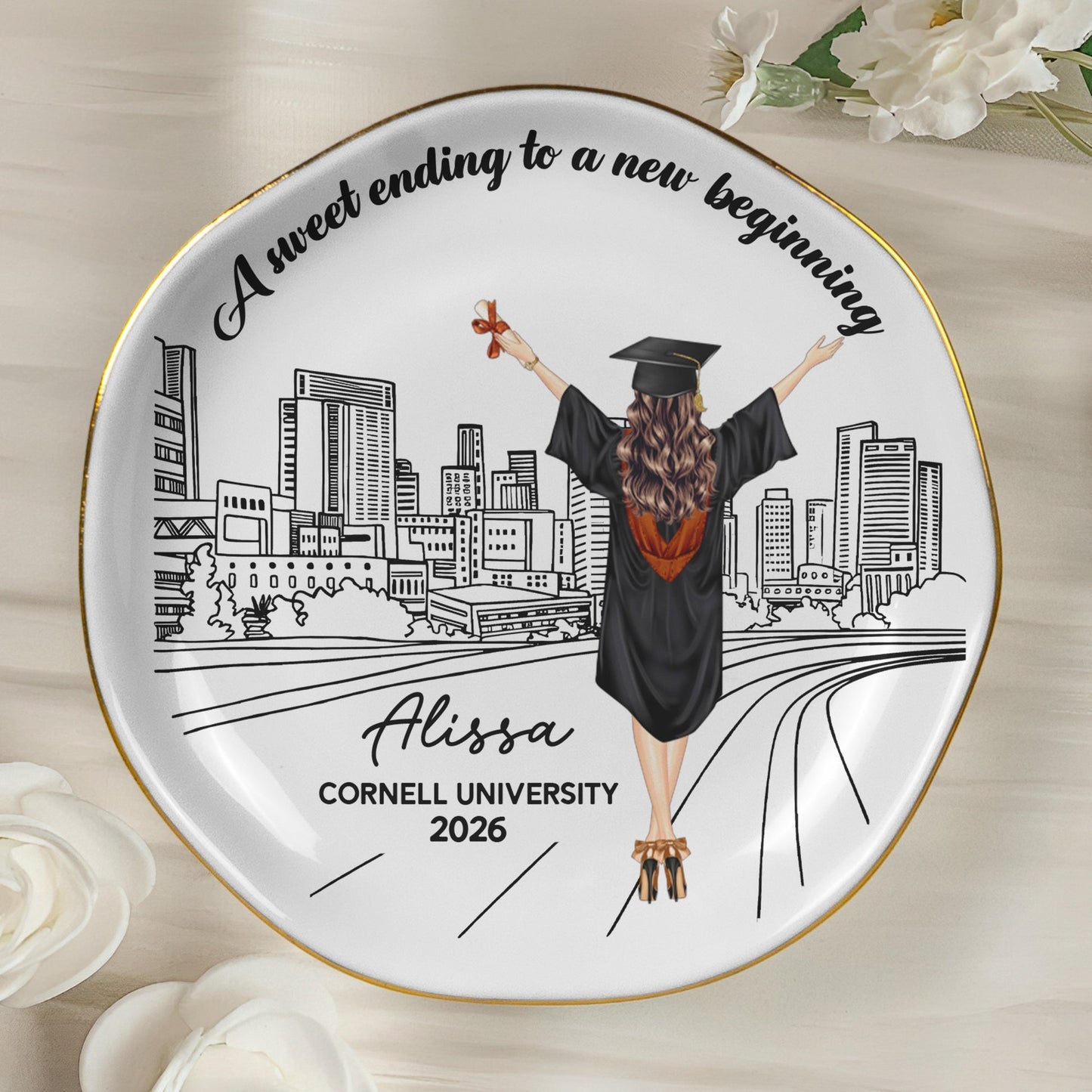 A Sweet Ending To A New Beginning Graduation Gift For Her - Personalized Jewelry Dish