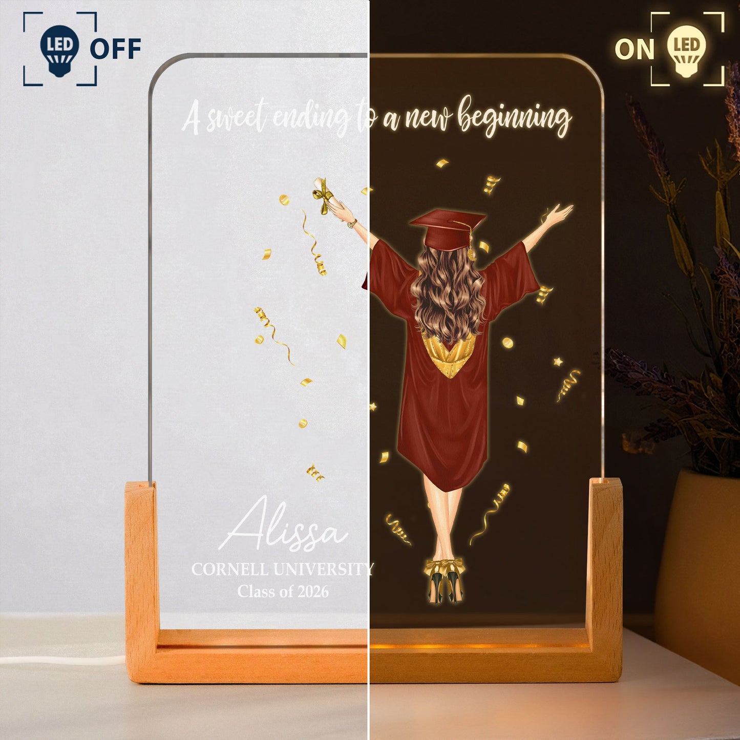 A Sweet Ending To A New Beginning - Graduation Gifts For Her, Him - Personalized Night Light