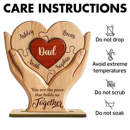 Dad The Piece That Holds Us Together - Personalized Wooden Plaque - Father's Day Gift for Dad, Husband