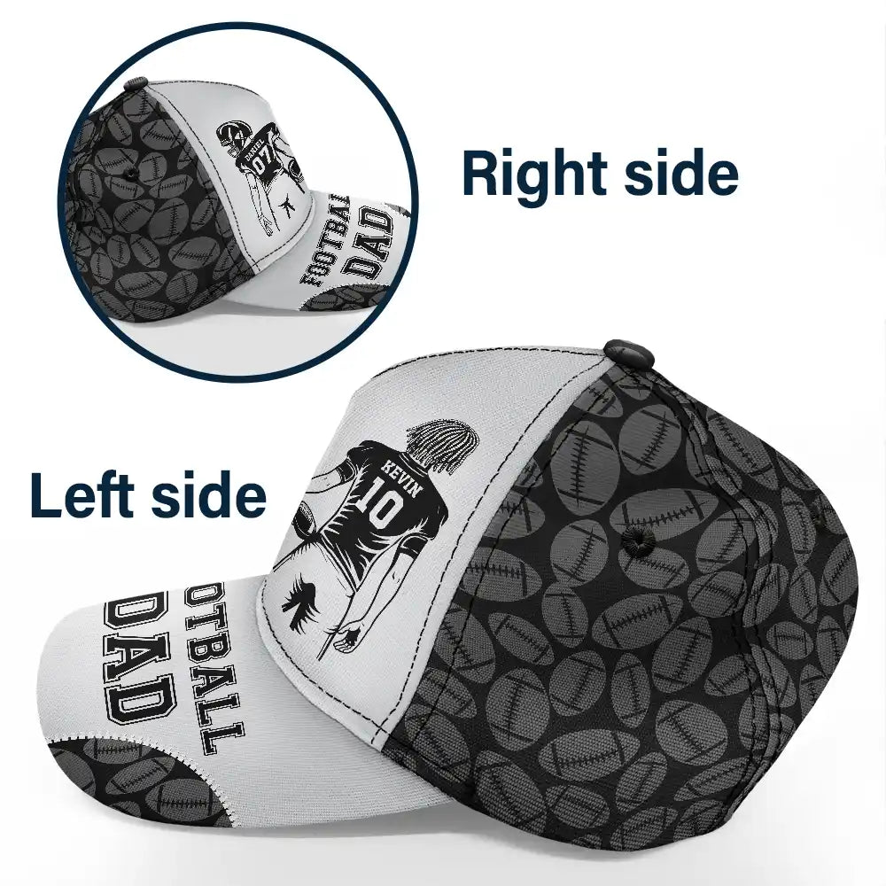 American Football Dad Papa Kids Backside Line Art - Personalized Classic Cap