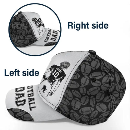 American Football Dad Papa Kids Backside Line Art - Personalized Classic Cap