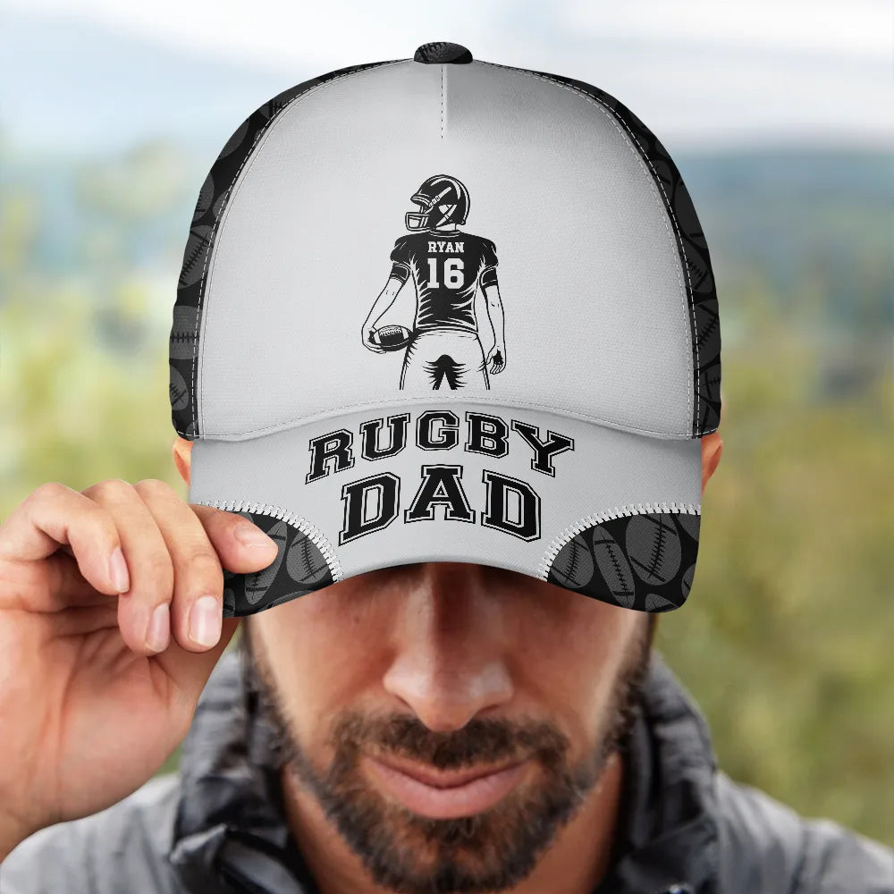 American Football Dad Papa Kids Backside Line Art - Personalized Classic Cap
