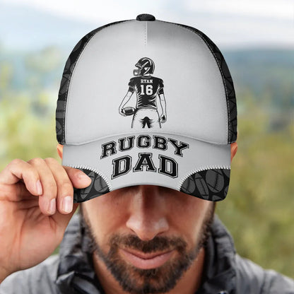 American Football Dad Papa Kids Backside Line Art - Personalized Classic Cap