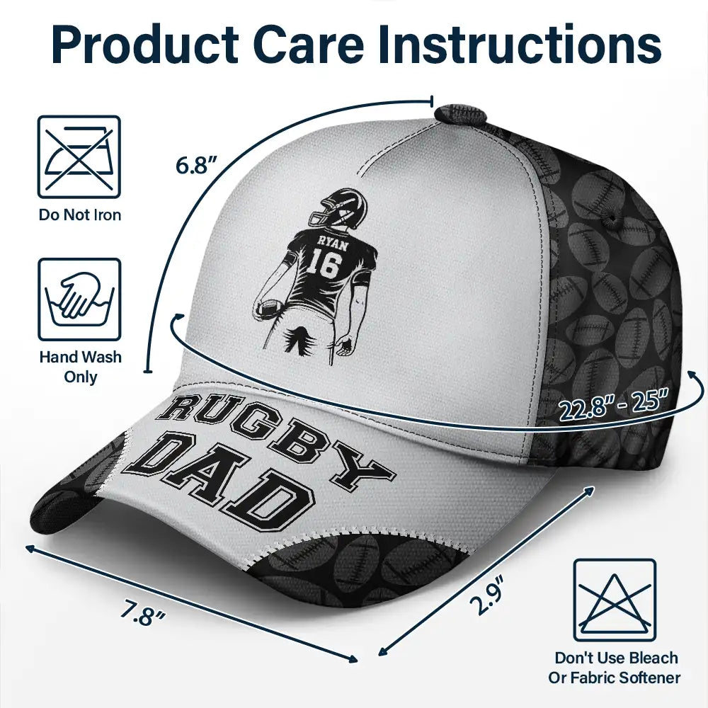 American Football Dad Papa Kids Backside Line Art - Personalized Classic Cap